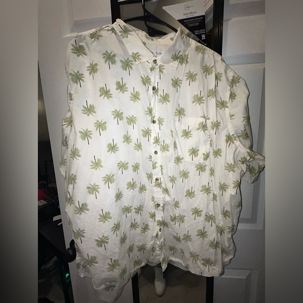 Old Navy Cream Shirt with Green Leaf Pattern